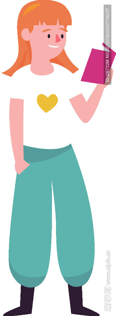 女孩手持书本休闲站立