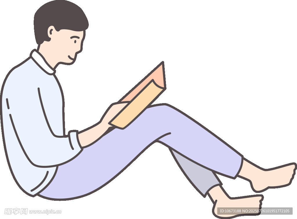 男子席地而坐专注看书