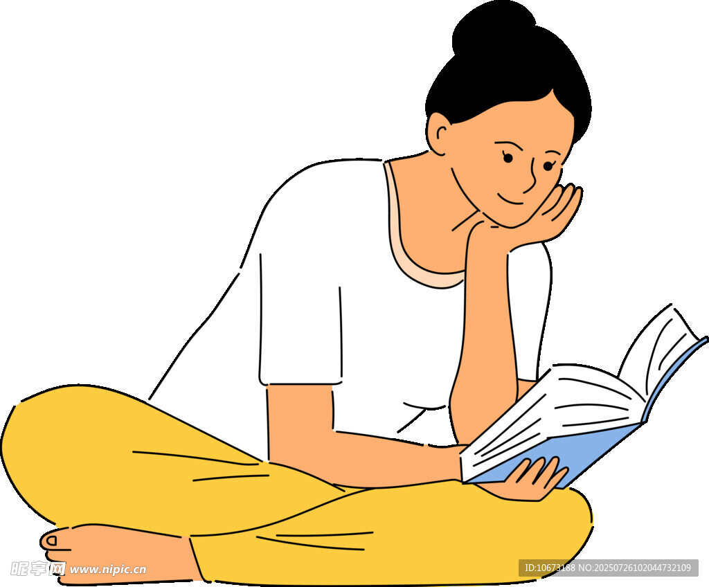女子盘腿坐着专注看书