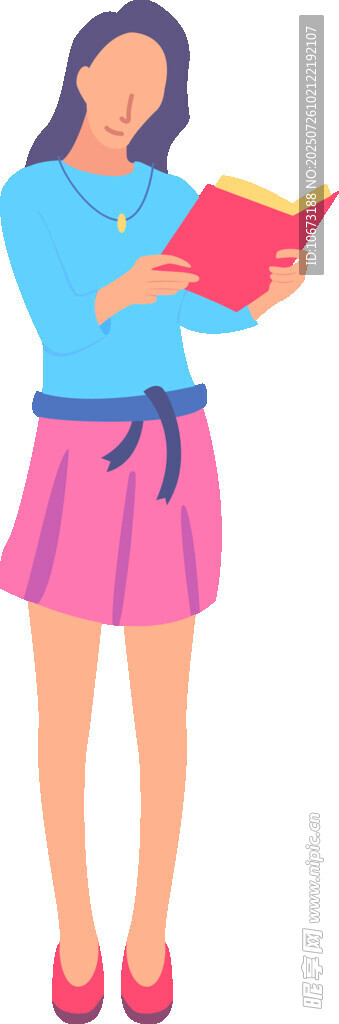 女孩手持书本的可爱形象