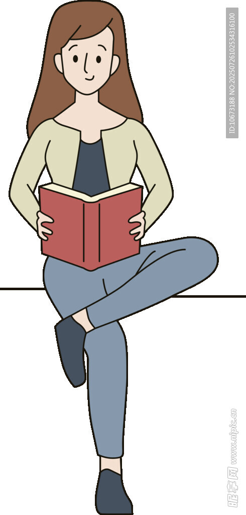女孩惬意坐着阅读书籍