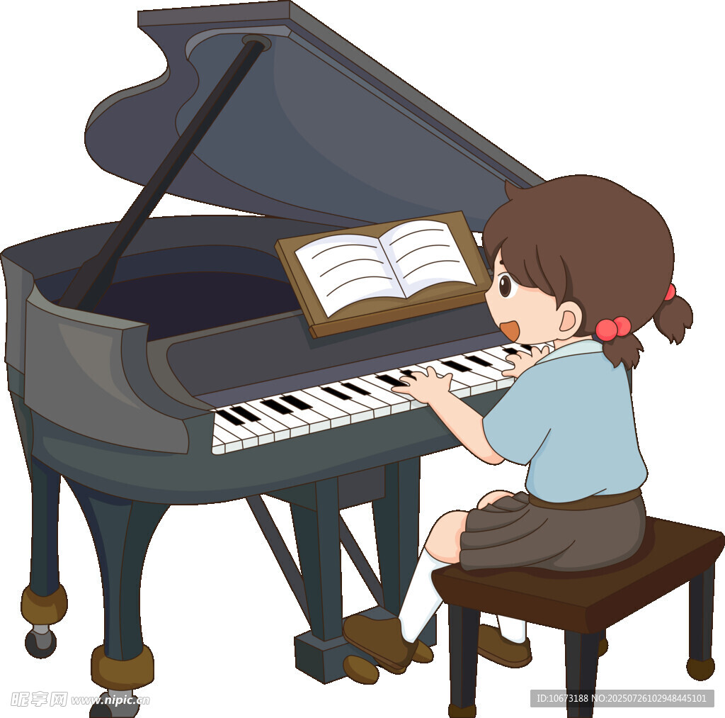 女孩专注弹奏黑色钢琴