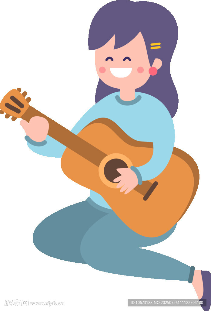 女孩快乐弹奏吉他