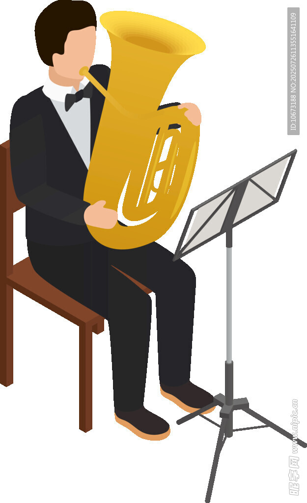 男子坐着演奏大号