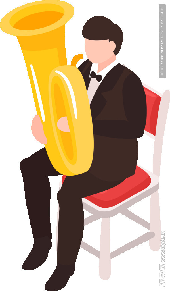 男子坐椅演奏黄色大号