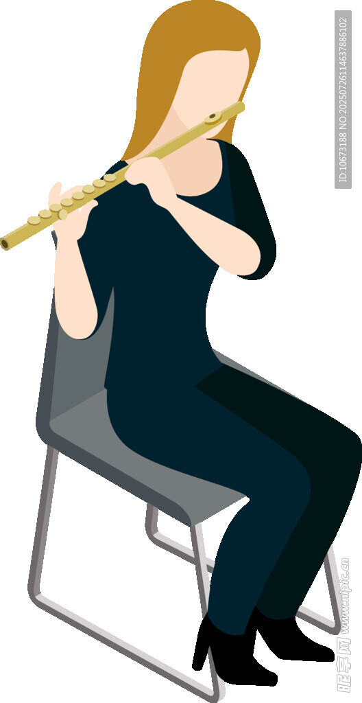 女子坐椅吹奏长笛