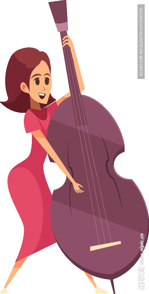 红衣女子演奏大型低音提琴
