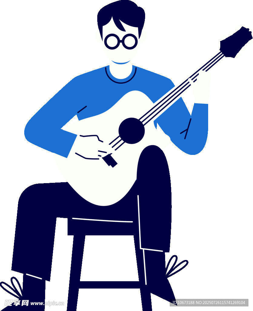 男子坐着弹吉他插画