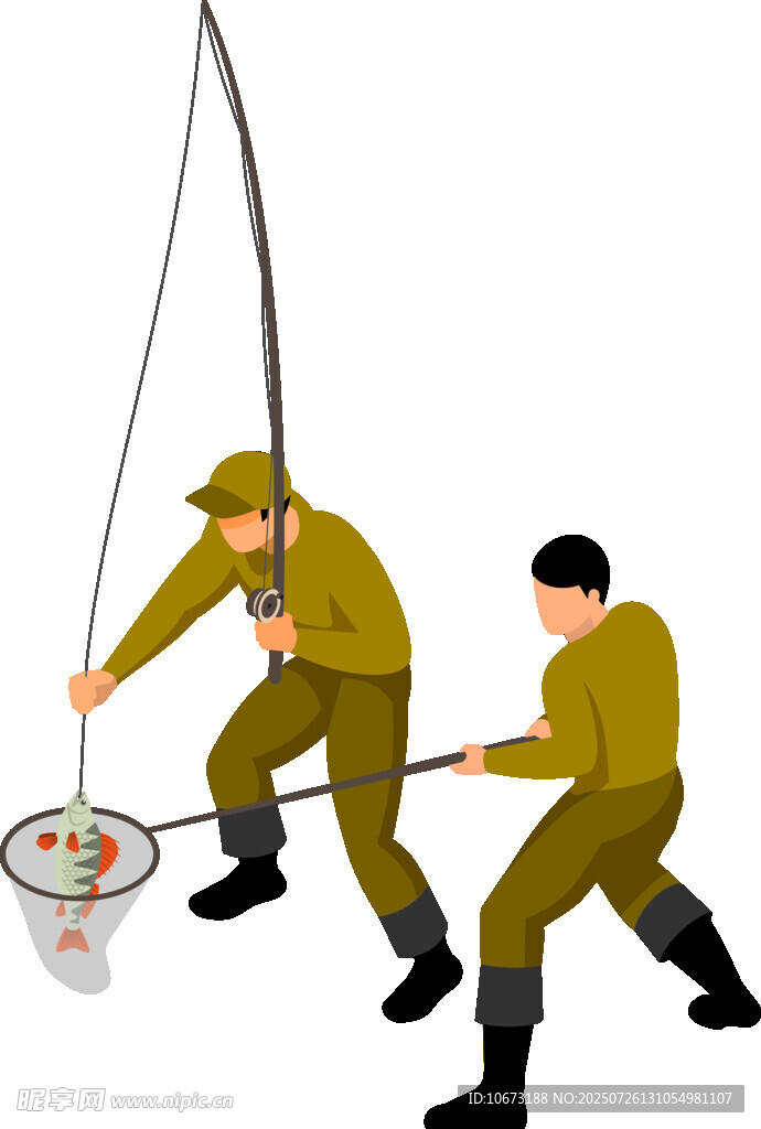 两人协作打捞物品场景