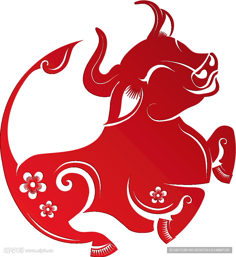 红色剪纸风牛形象图案