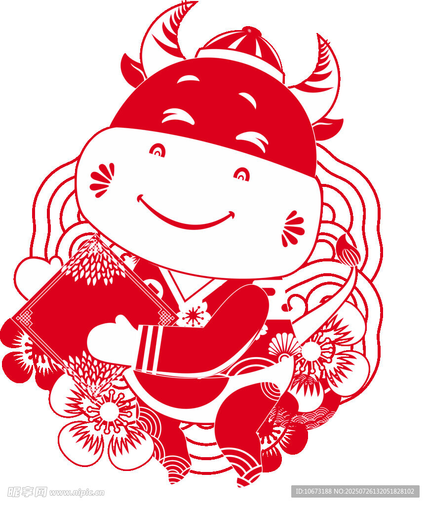 牛年剪纸风喜庆卡通形象