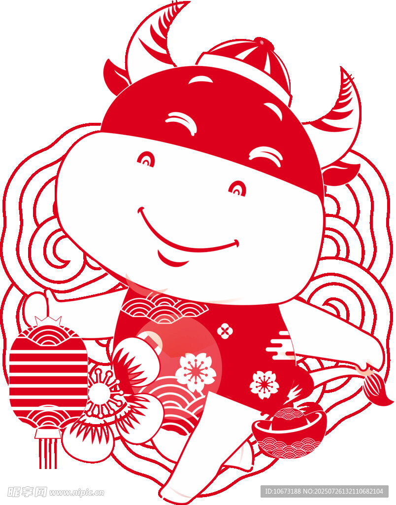 牛年剪纸形象喜庆可爱