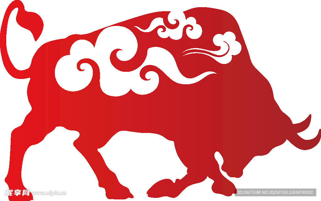 红色剪纸风牛形象图案