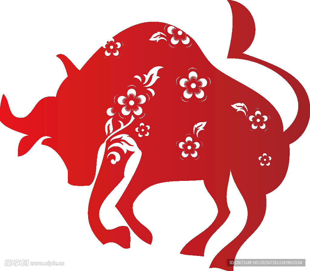 红色剪纸风牛图案