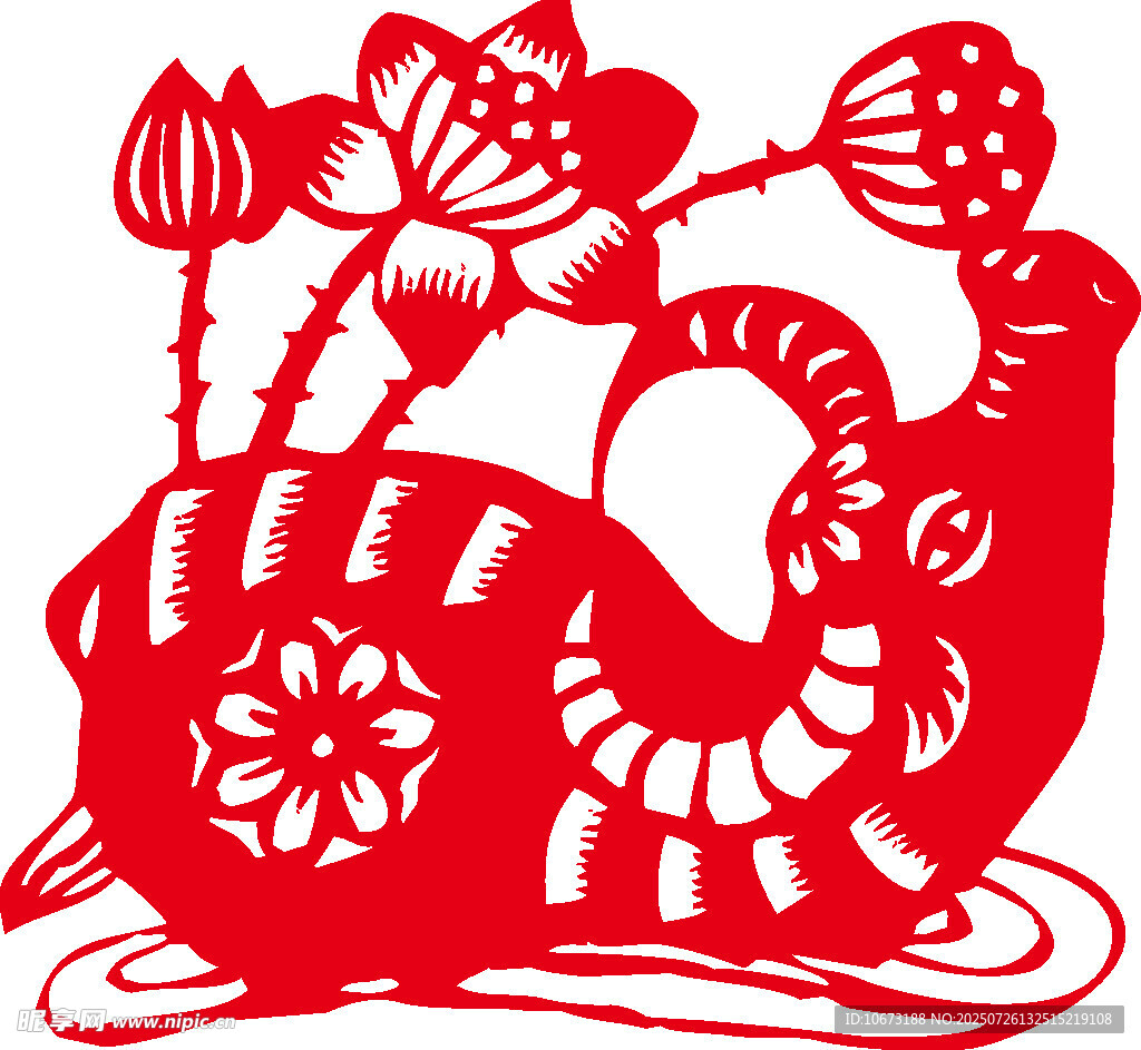 羊形剪纸荷花图