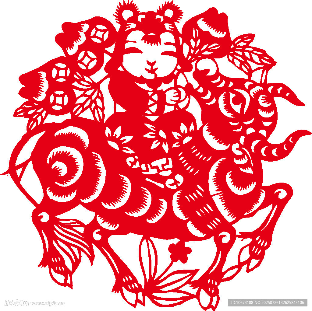 传统剪纸娃娃抱鱼图