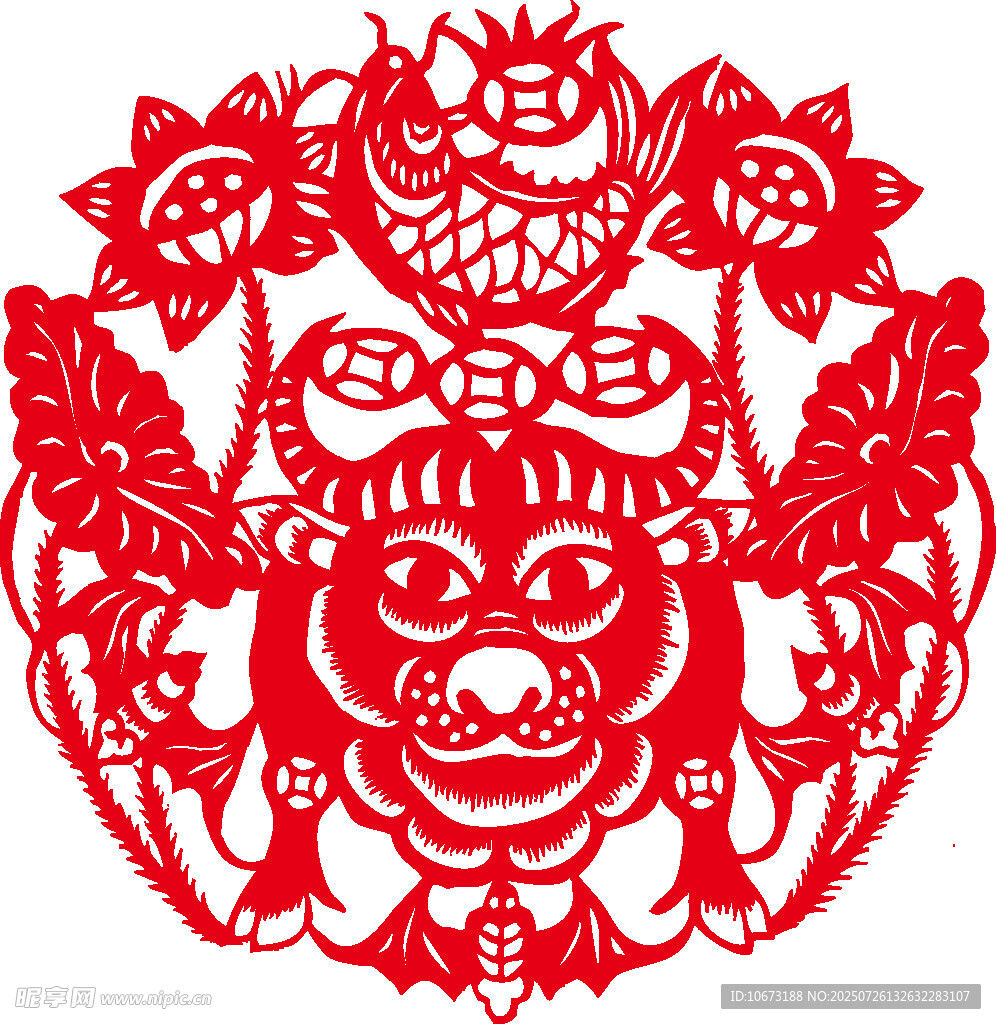 喜庆剪纸鱼与娃娃的吉祥图
