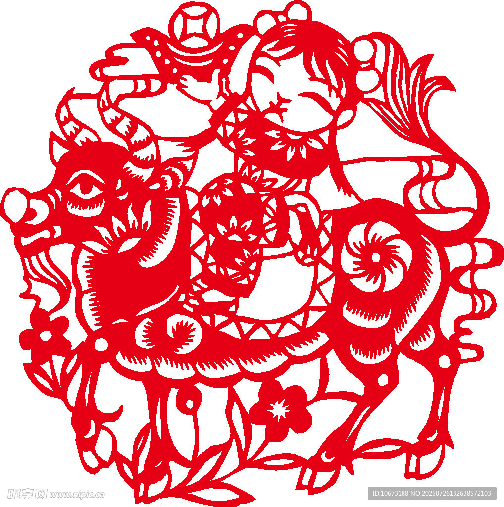 传统剪纸生肖马喜庆图案