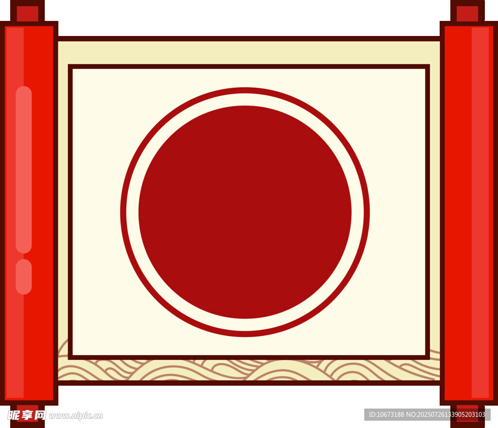 中式卷轴红底圆形图案