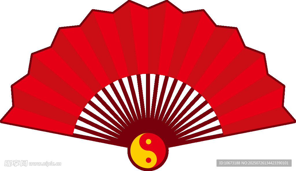 红色折扇中心带金色图案