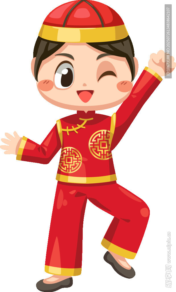 喜庆红衣男孩欢乐起舞