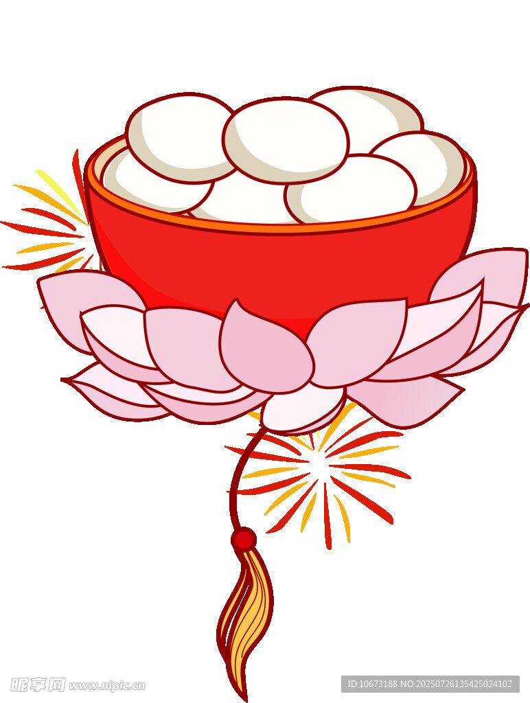 莲花托碗中的美味汤圆