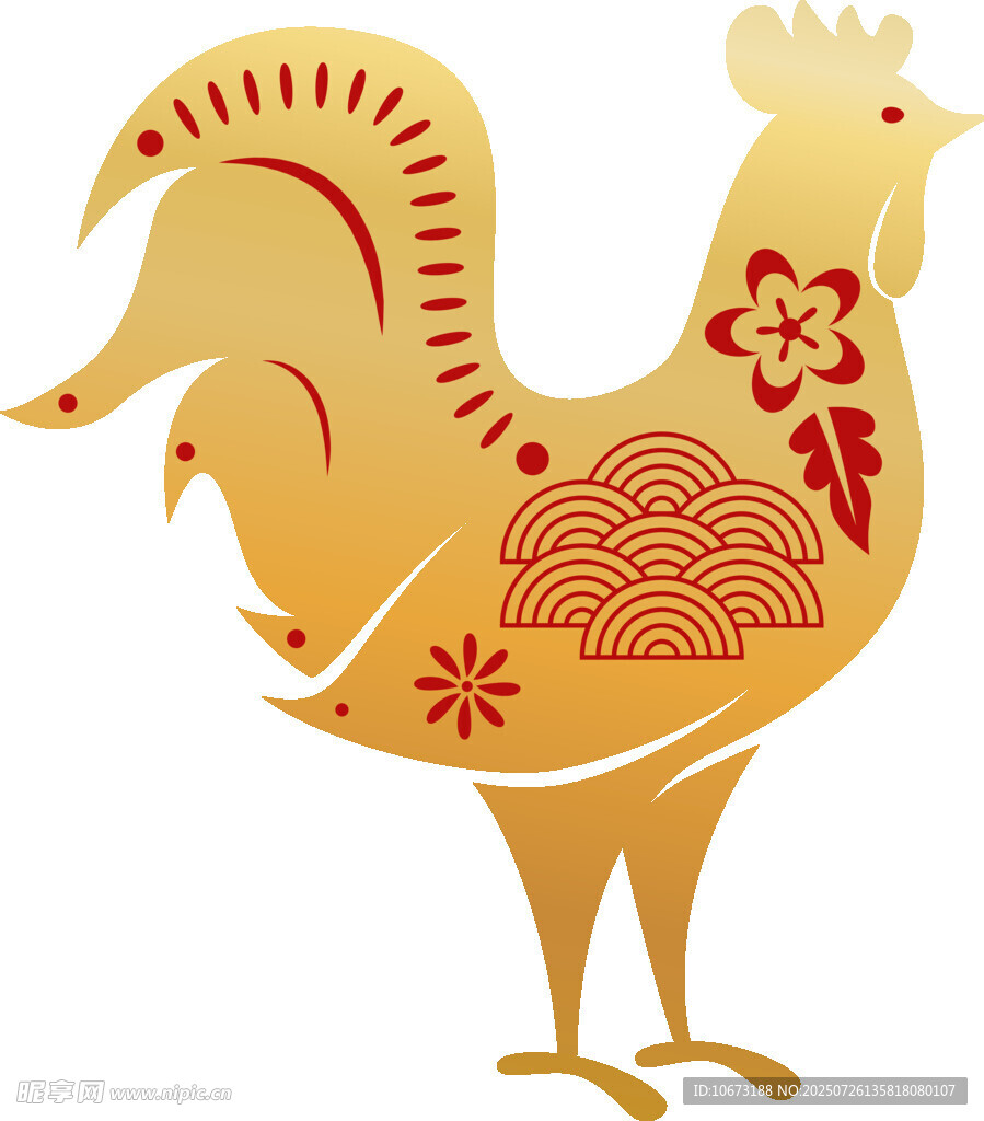 金色剪纸风公鸡图案