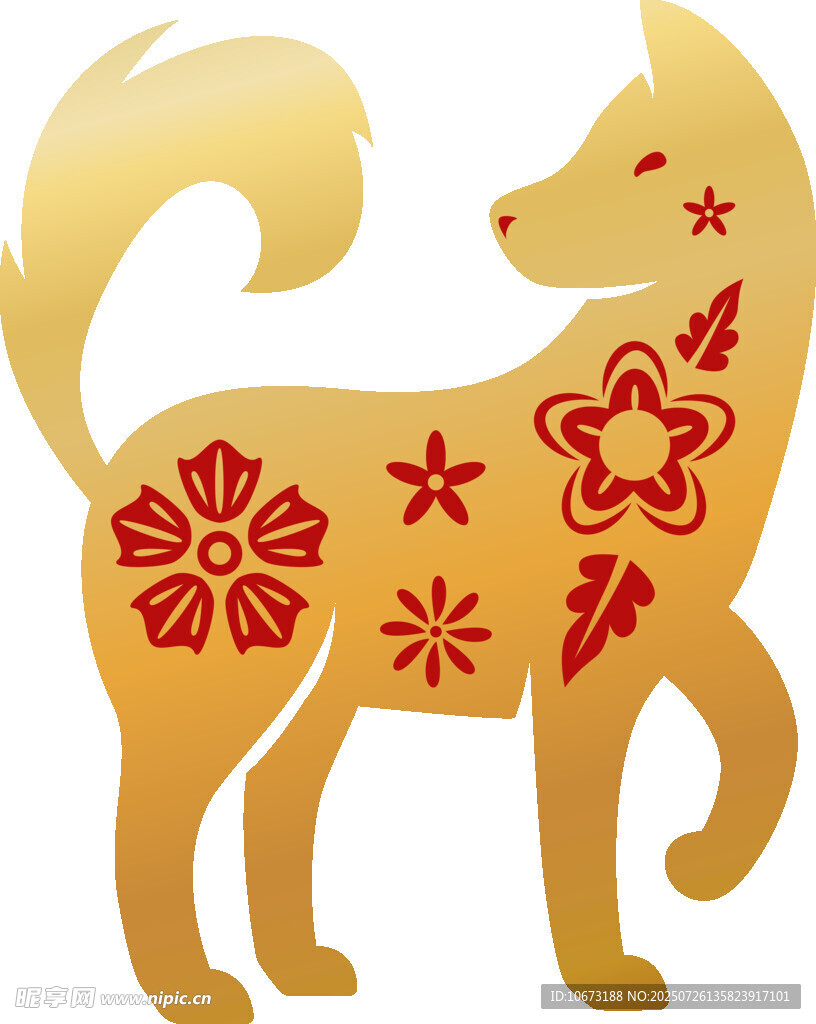 花纹装饰的金色狐狸形象