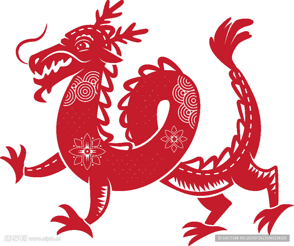 红色剪纸风中国龙图案