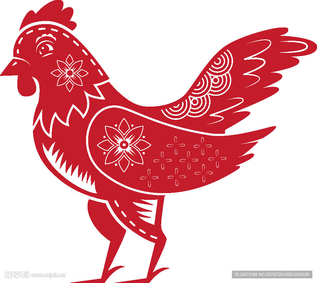 红色剪纸风公鸡图案
