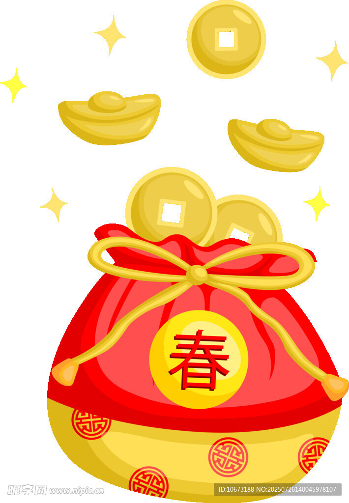 春节福袋金币喜庆元素