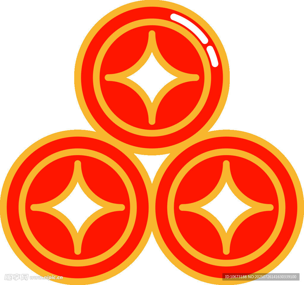 三枚叠放的星形图案硬币