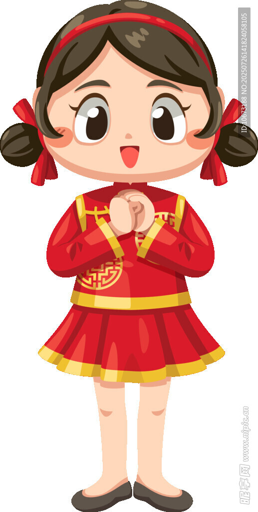 红衣双辫女孩可爱形象