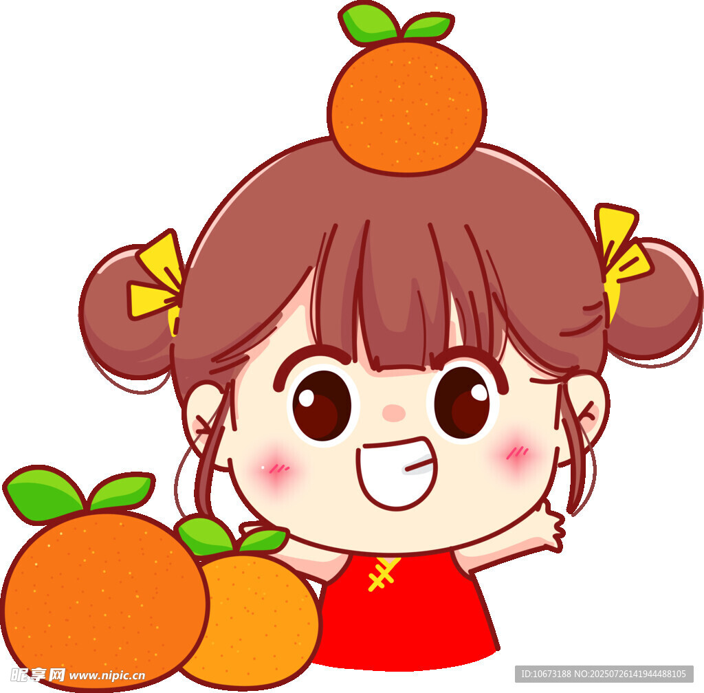 扎辫女孩与可爱橘子