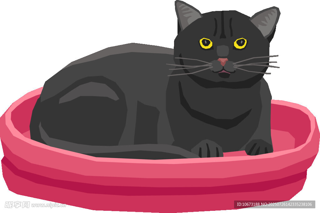 黑猫安卧于粉色猫窝