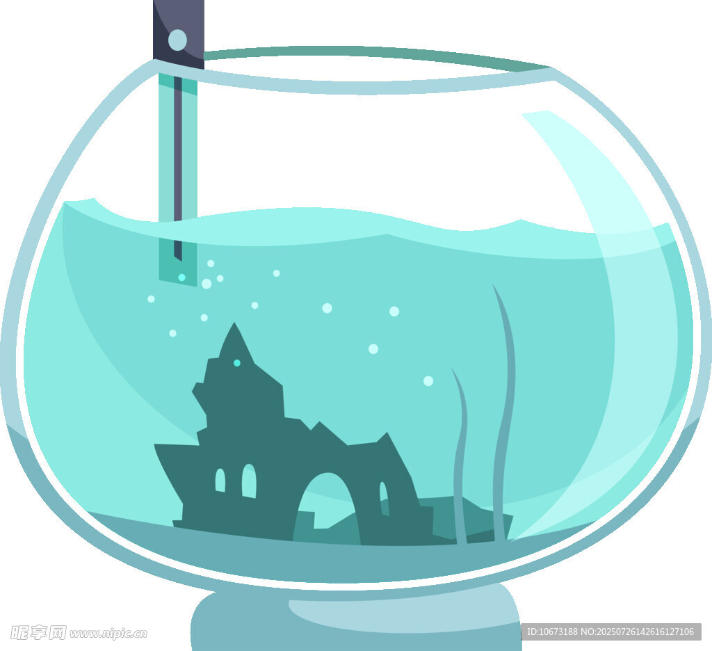 玻璃鱼缸中的海底城堡景观