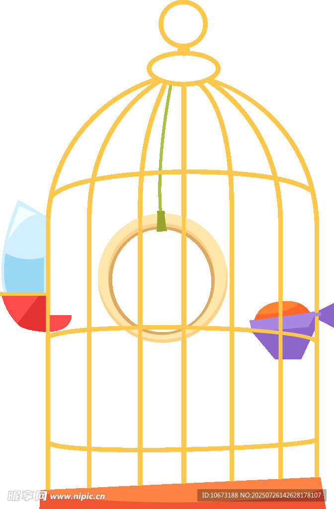 金色鸟笼配多彩玩具