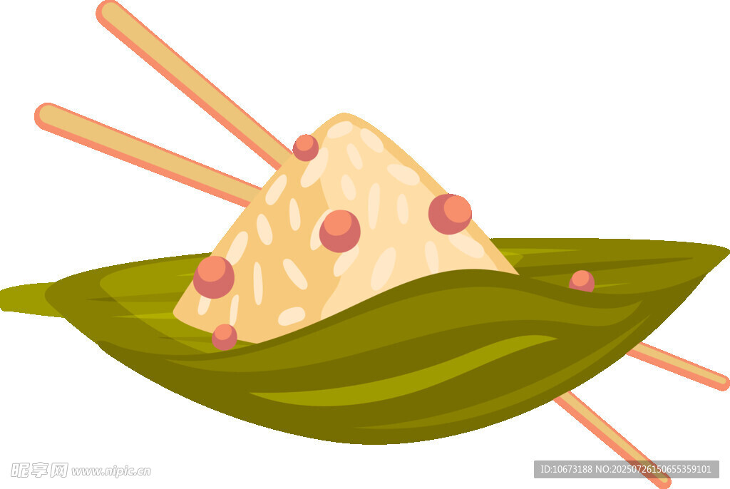 美味粽子插筷于粽叶上