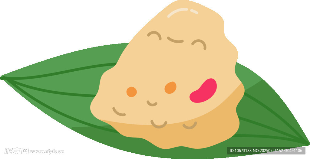 可爱卡通粽子躺于粽叶上