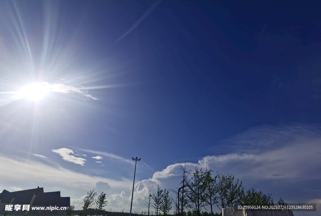 晴朗天空下的阳光与景物