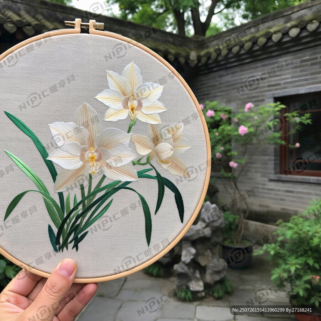中式兰花刺绣