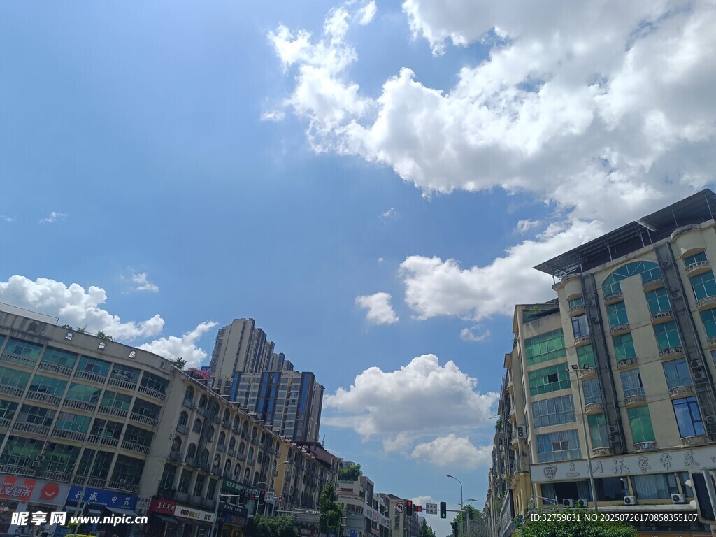 城市街景蓝天白云建筑