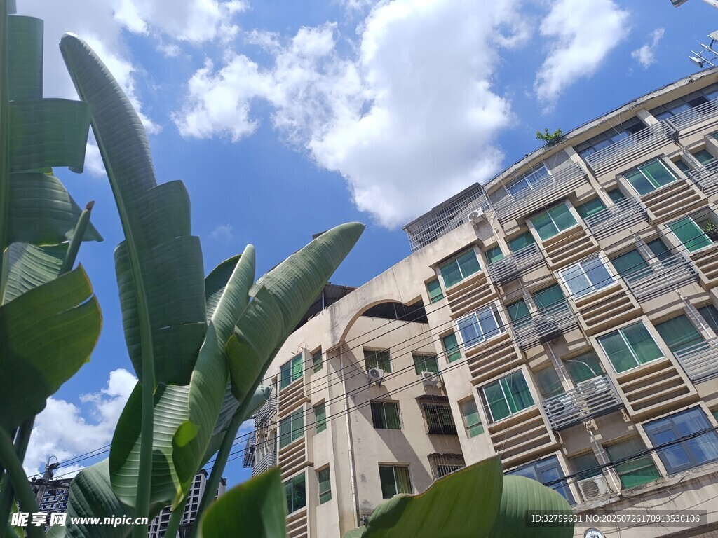 蓝天白云下的现代建筑