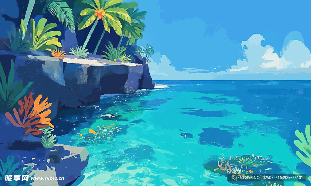 梦幻海边珊瑚礁美景