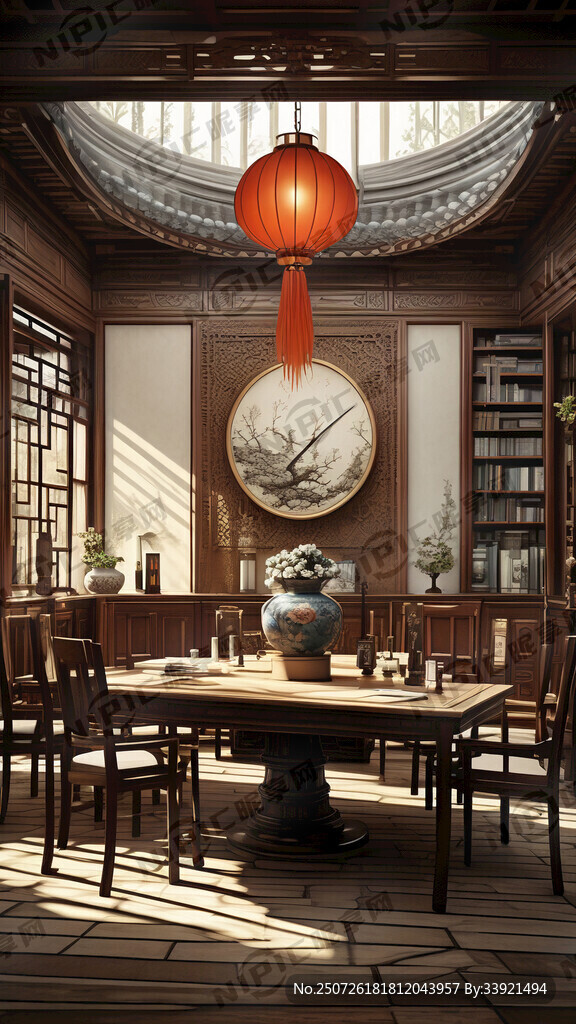 中式会议室 正面全景 