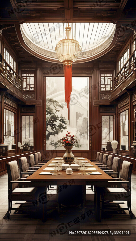 中式会议室 正面全景 