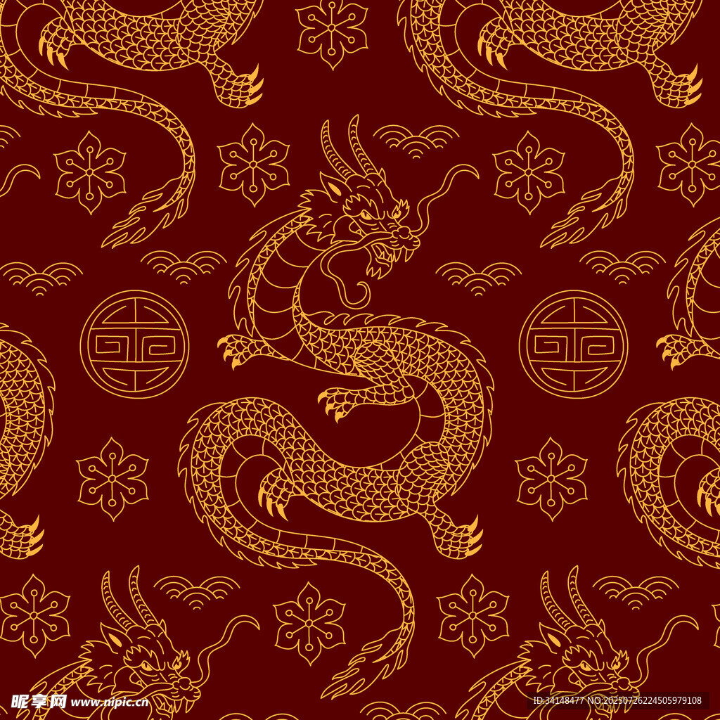 中式龙纹古典红色图案