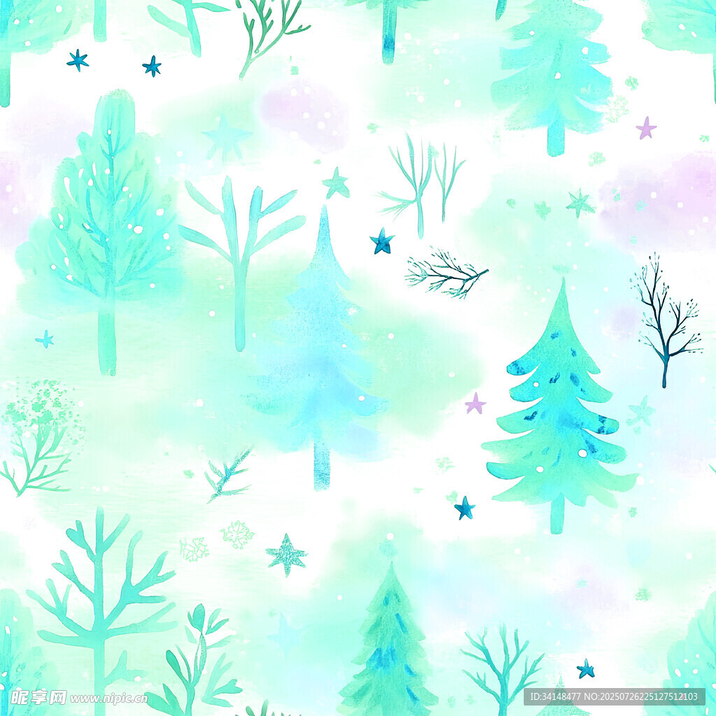 梦幻冬日森林雪景图案