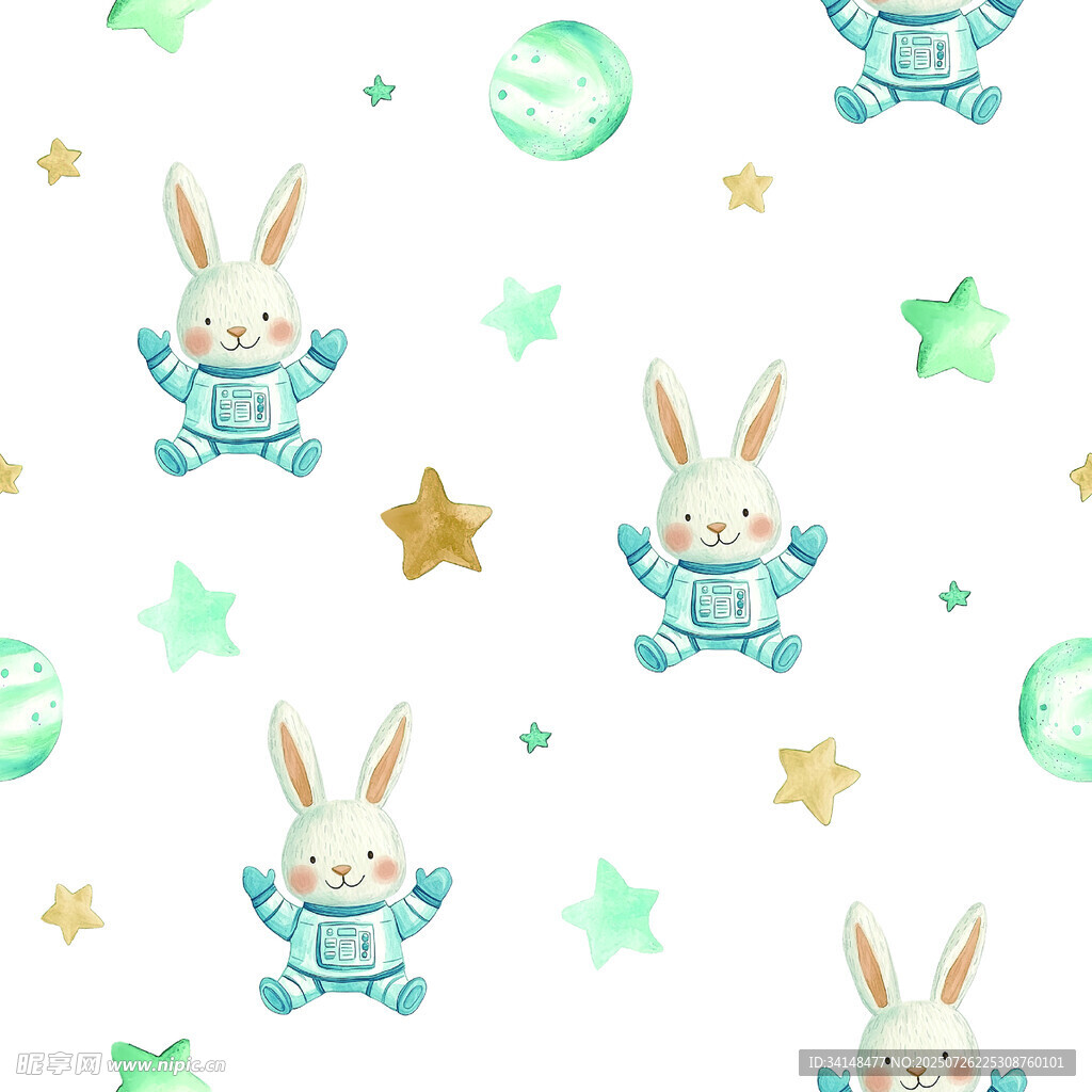 可爱兔子星星水彩图案