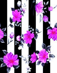 黑白条纹上的紫色花卉图案